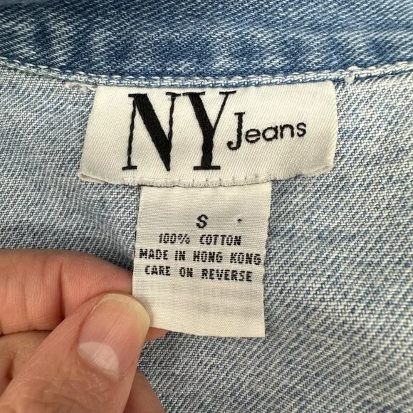 Vintage Denim Vest Sleeveless Jacket Small Blue Cotton NY Jeans Hong Kong Y2K - Picture 5 of 8